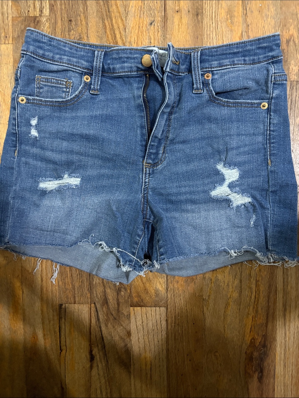 Denim Distressed High-Rise Women's Shorts - Blue